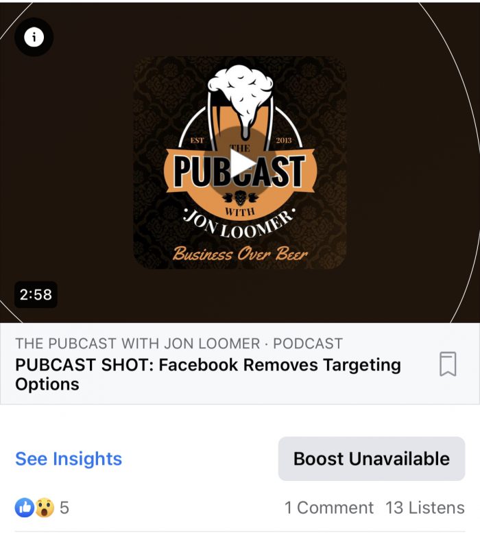 Facebook Podcast Boost Unavailable