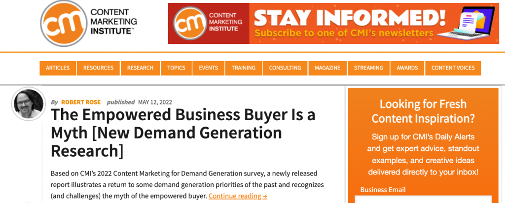 top content marketing blog CMI screenshot