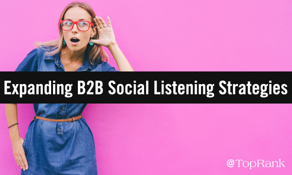 Expanding B2B social listening strategies businesswoman with hand to ear image