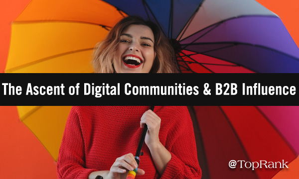The ascent of digital communities and B2B influence woman with colorful umbrella image