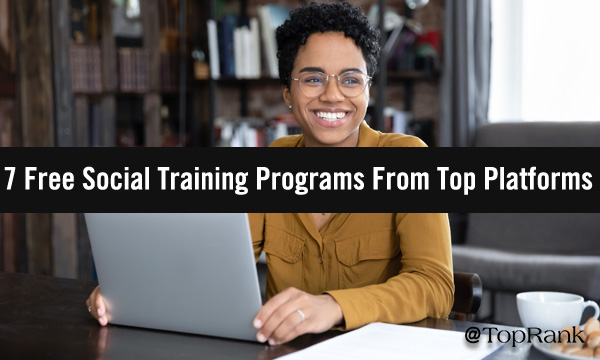 7 free social media training programs from top platforms woman with laptop image