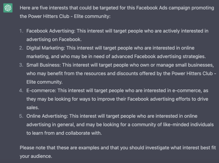 ChatGPT prompt to create a Facebook ads strategy