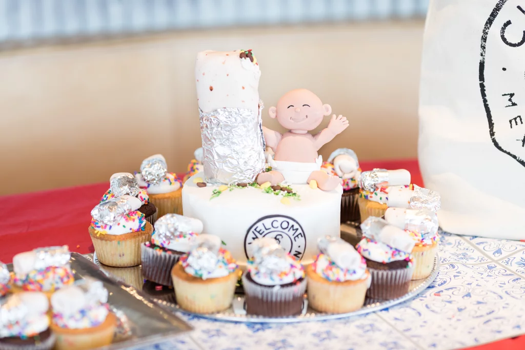 chipotle themed baby shower cake 