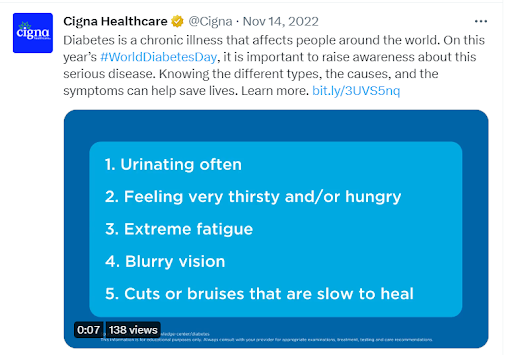 Cigna Healthcare World Diabetes Day social media example