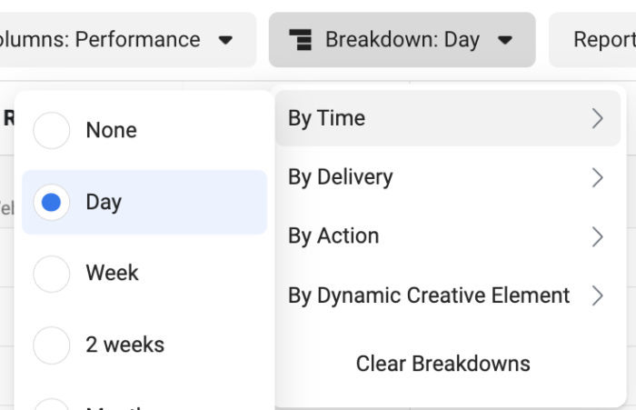Breakdown by Time Ads Manager