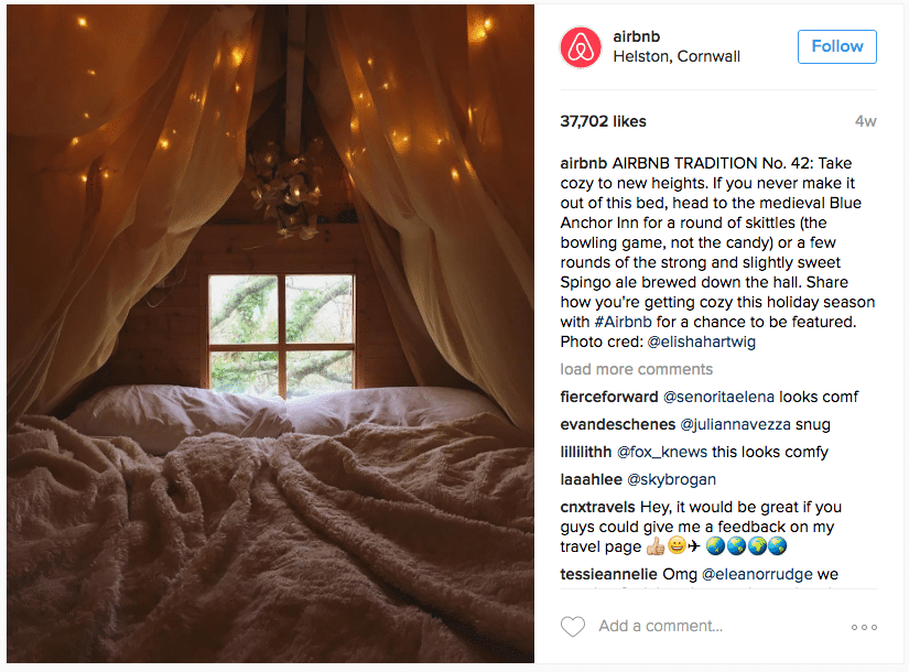 Instagram example from the AirBnB platform showing a reposted UGC photo.