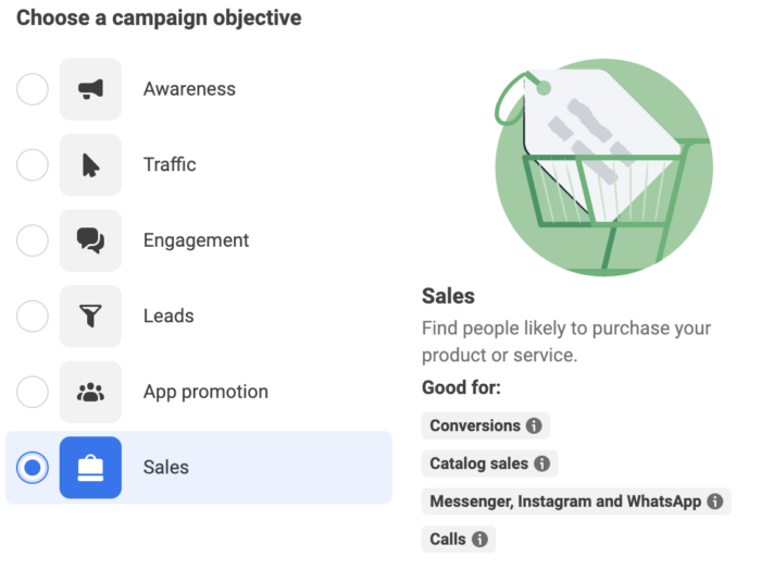 Facebook Ads Manager Sales Objective
