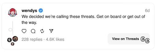 Wendys Thread threats post