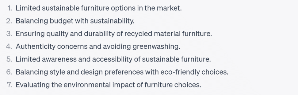 This screenshot shows the eco-conscious buyer persona’s challenges in their own words.