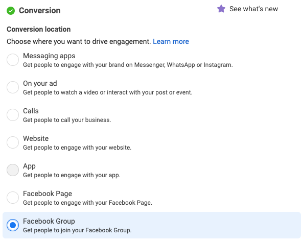 Facebook Group Conversion Location