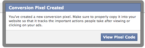 Facebook Conversion Pixel Created