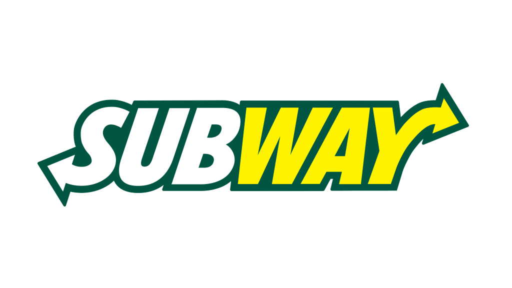 graphic shows Subway logo as example of bright colors used as logo design techniques